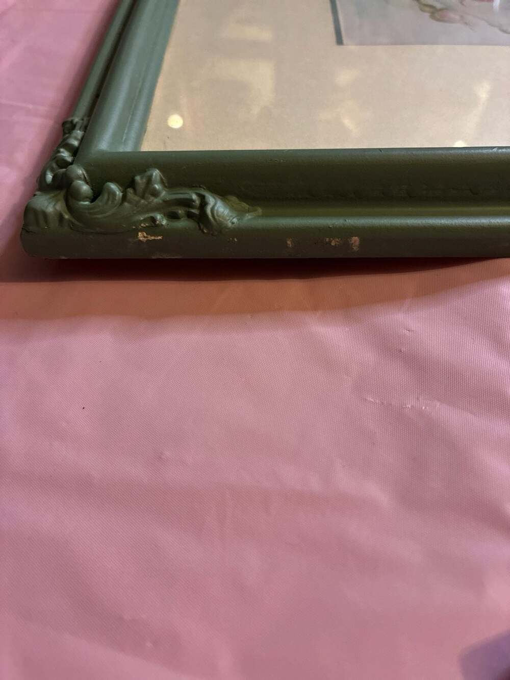 Vintage Sonie Ames Pink Roses Signed Floral Print in Green Ornate Frame - Picture 3 of 3
